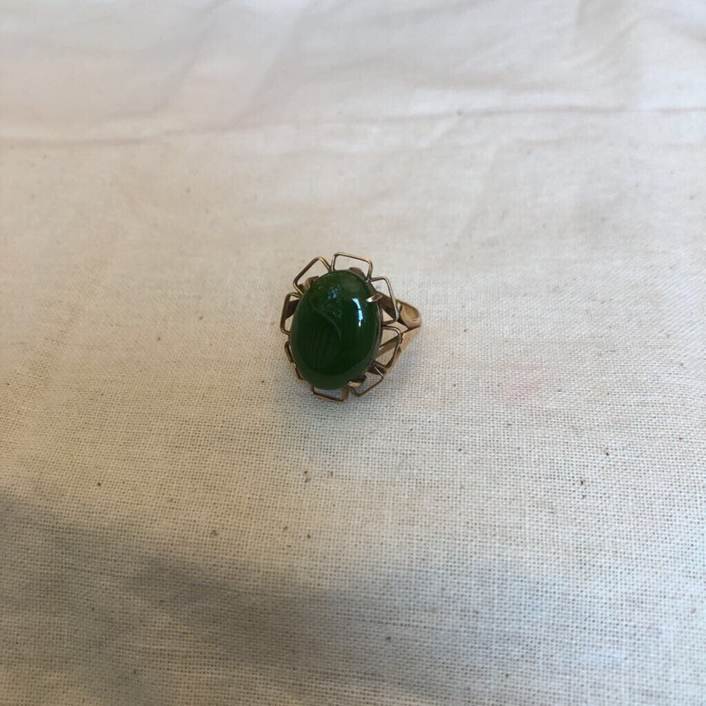 Ring 14K with Green Hardstone