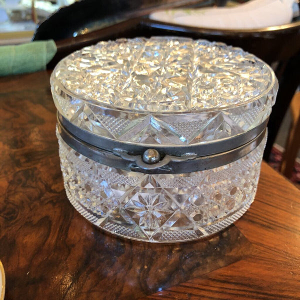 Round Pressed Glass Box with Hinge