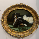 Framed Oil On Panel King Charles Spaniels