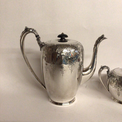 Late Victorian Hand Chased First Quality Engraved Coffee Service 4 pcs