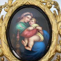 Gilt Framed Porcelain Plaque Madonna & Child