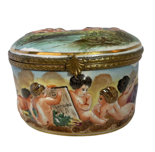 Oval Lidded Putti Box Capodimonte