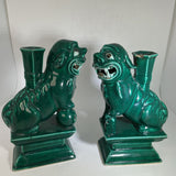 Pair of Green Glazed Lion Vases
