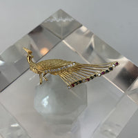 14k YG Diamond & Gem Set Peacock Brooch