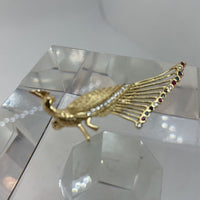 14k YG Diamond & Gem Set Peacock Brooch