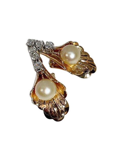 Clip Earrings 14Kt (Tested) w/ Pearls & Diamonds