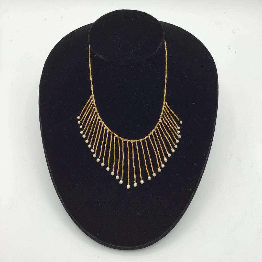 Fringe Necklace 18Ky Gold with Pearls ca. 1910