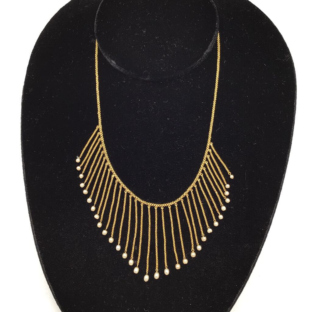 Fringe Necklace 18Ky Gold with Pearls ca. 1910