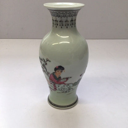 Porcelain Bud Vase with Reading Figure