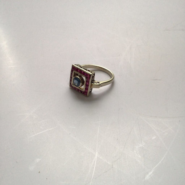 Ring 14K White Gold with Rubies & Sapphire