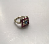 Ring 14K White Gold with Rubies & Sapphire