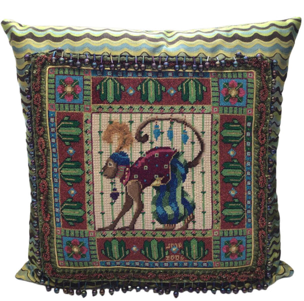 Throw Pillow with Needlepoint& Beaded Fringe