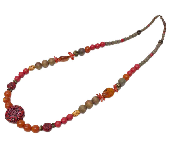 Necklace with Cinnabar & Coral Beads