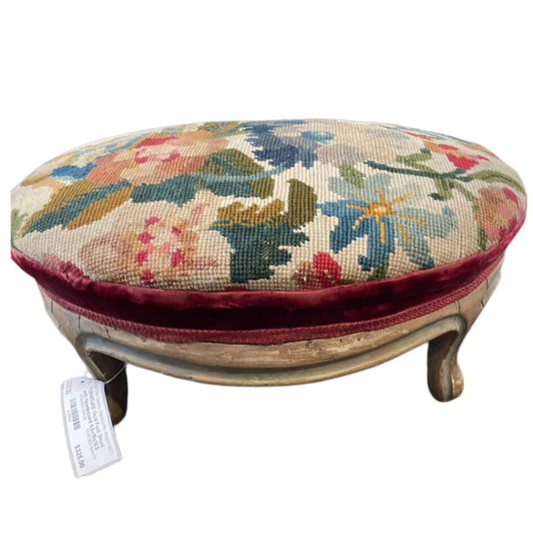 Oval Foot Stool with Needlepoint