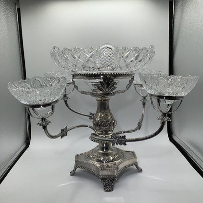 Four Armed Epergne with 5 Crystal Bowls