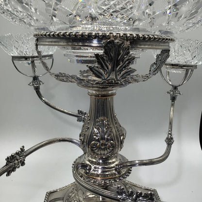 Four Armed Epergne with 5 Crystal Bowls