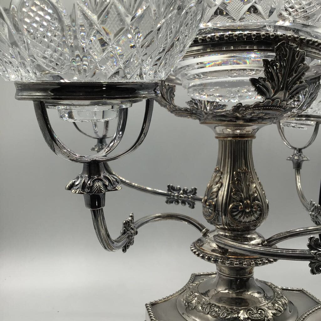 Four Armed Epergne with 5 Crystal Bowls