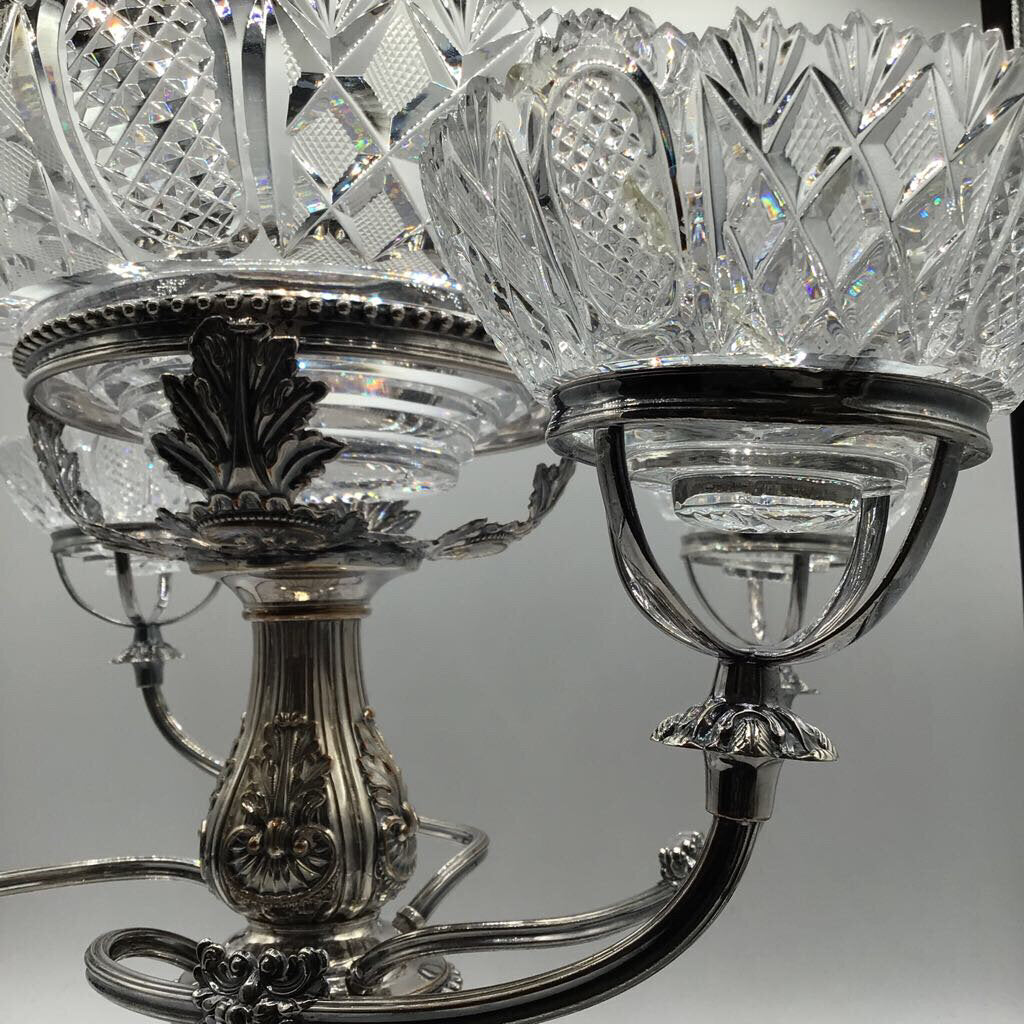 Four Armed Epergne with 5 Crystal Bowls