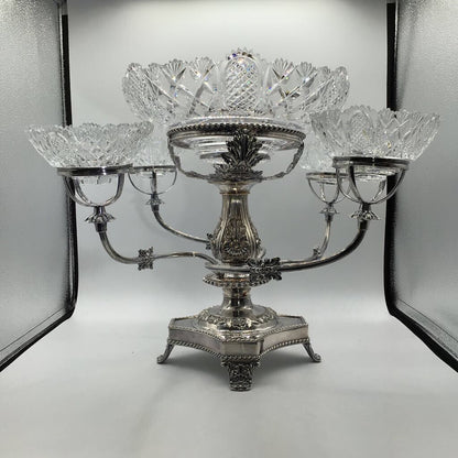 Four Armed Epergne with 5 Crystal Bowls