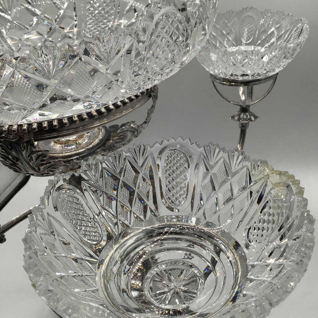 Four Armed Epergne with 5 Crystal Bowls