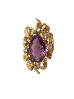 14Kt yellow gold and amethyst and diamond ring