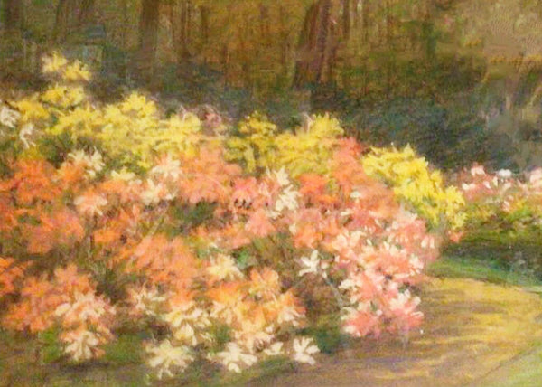 Garden Scene. Pastel Under Glass. American Circa 1920