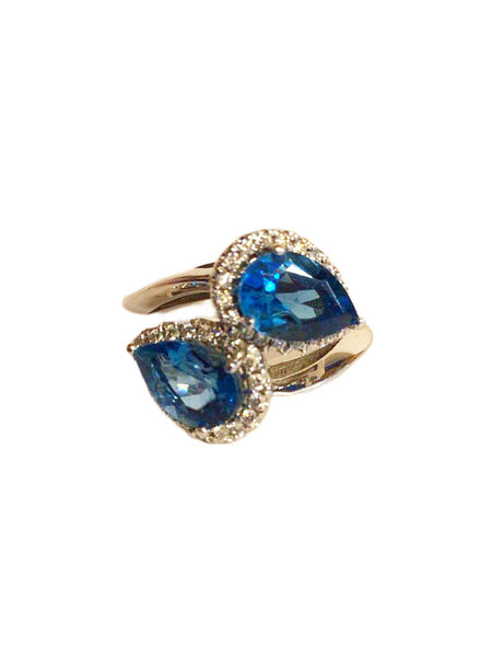 14Kt Diamond & Blue Topaz Ring