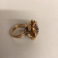 18Kt Diamond & Red Stone Flower Ring