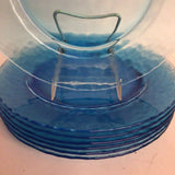 Set Of 7 Aquamarine Glass Luncheon Plates