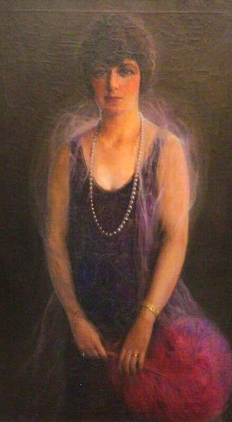 Mikhail Rundalstov. (1871-1935). Russian. Oil on Canvas. Portrait of a Society Lady with Pearls and Fan