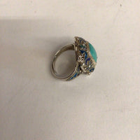 Hard Stone and Enamel Silver Adjustable Ring