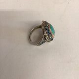 Hard Stone and Enamel Silver Adjustable Ring