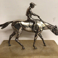 19th C Silver Plate Jockey Statue Mounted on Marble
