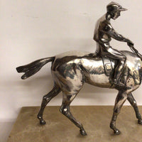 19th C Silver Plate Jockey Statue Mounted on Marble