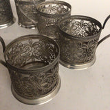 Russian Silver Plate Filigree Tea Cup Holder Set of 8
