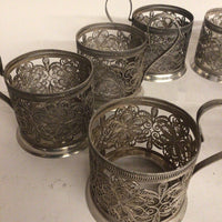 Russian Silver Plate Filigree Tea Cup Holder Set of 8