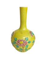Chinese Yellow Porcelain Vase with Famille Rose flowers
