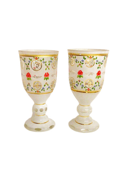 Pair of Painted Crystal Goblets, Central Europe