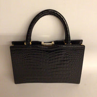 Serapian Milan Reptile Embossed Black Leather Clutch Handbag