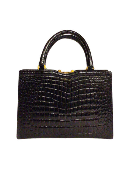 Serapian Milan Reptile Embossed Black Leather Clutch Handbag