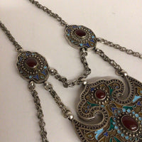 Russian Silver Cloisonne enamel and Cabochon Carnelian Festoon Necklace