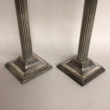 Pair/English Corinthian Column Candlesticks, Silverplate