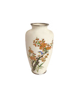 Cloisonne Vase, White Ground w/Bird in Tree