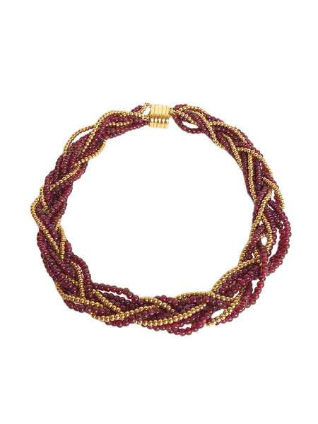 14Kt Yellow Gold and Garnet Torsade Necklace