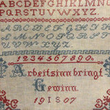German Needlework Alphabet Sampler, 1907