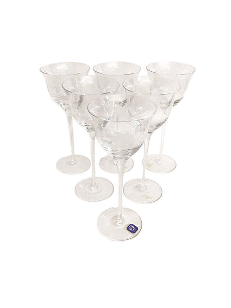 6 Stolzle Etched Crystal Wine Glasses