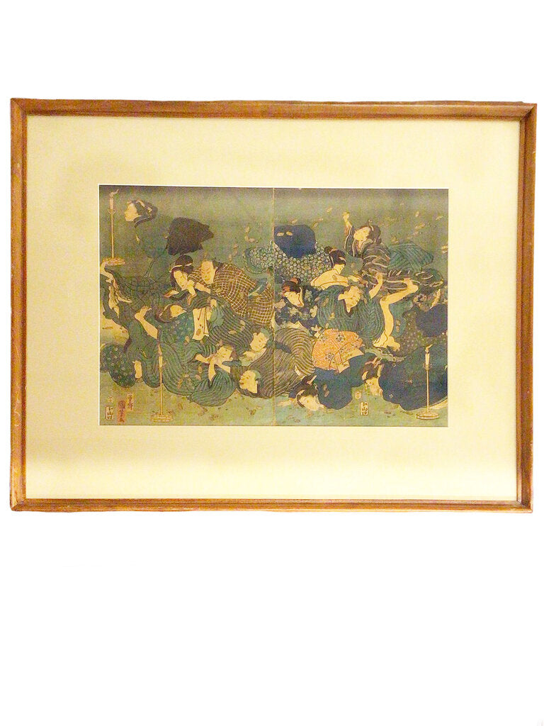 Kuniyoshi, Group Fighting for Money. Woodblock Diptych, 1858.