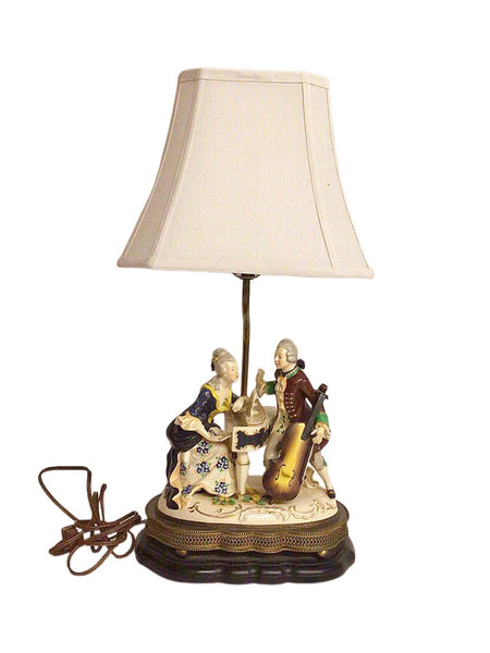 Musical Couple Porcelain Table Lamp, Working