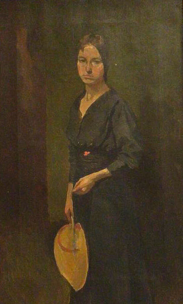 Woman with Fan and Sash. Oil on Canvas. Apparently Unsigned
