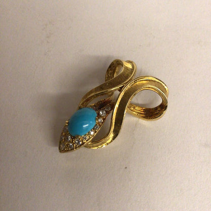 LaLaoUNIS 18Kt Gold Snake Head Diamond & Turquoise Pendant